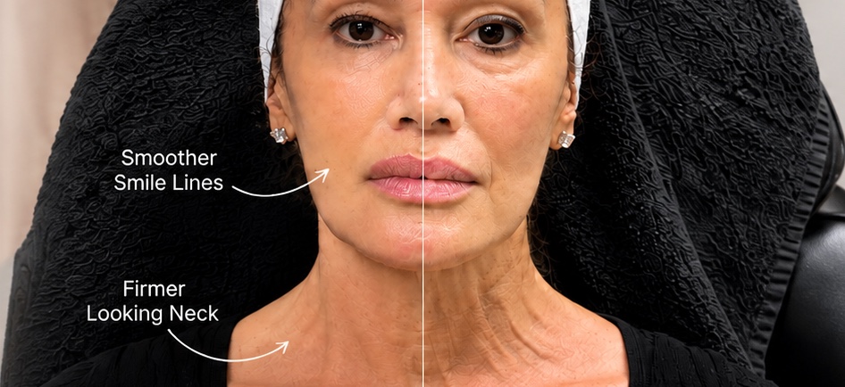 XERF before and after, one face one session, treated side lifted